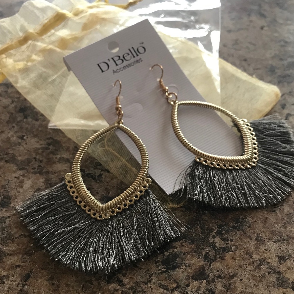 Beautiful Dangly Gold Hoop Earrings Silver Fringe